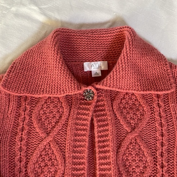 ATL Studio Womens Chunky Cable Knit Open
Front Pink Cardigan Sweater size M - Picture 2 of 5
